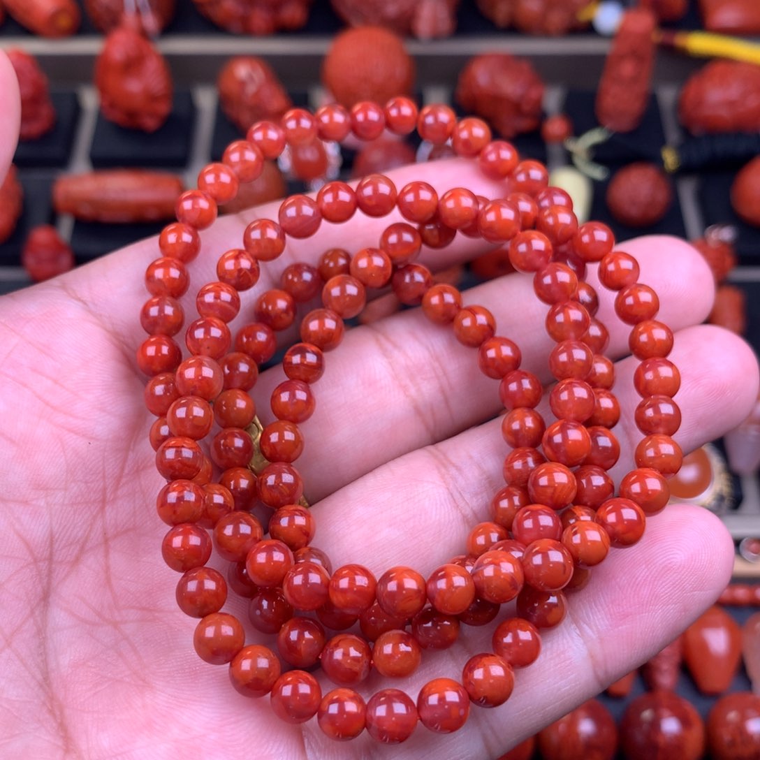 南红玛瑙未镶嵌牛血火焰佛珠5.7