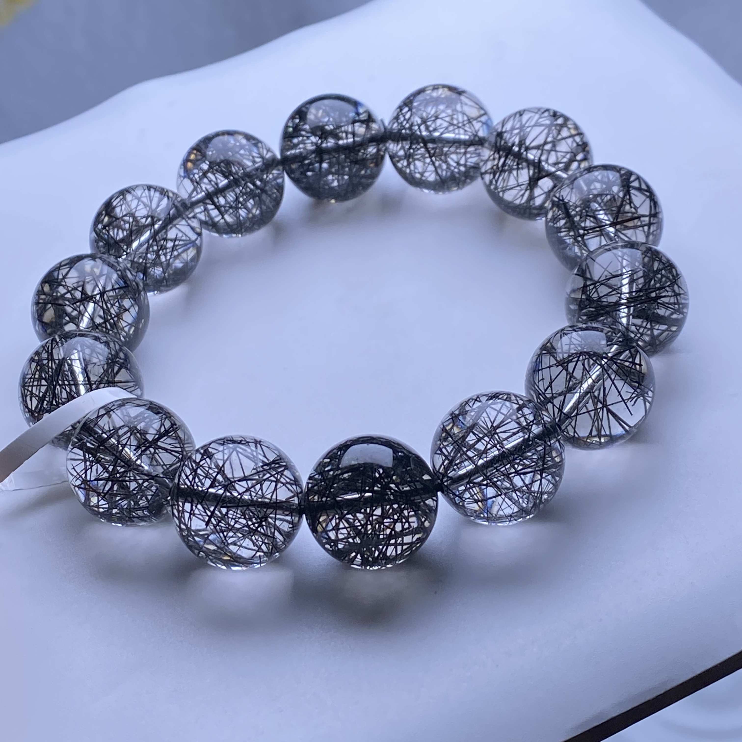 天然水晶黑发晶全净体毕业级蕾丝尺寸16mm稀有级一物一证