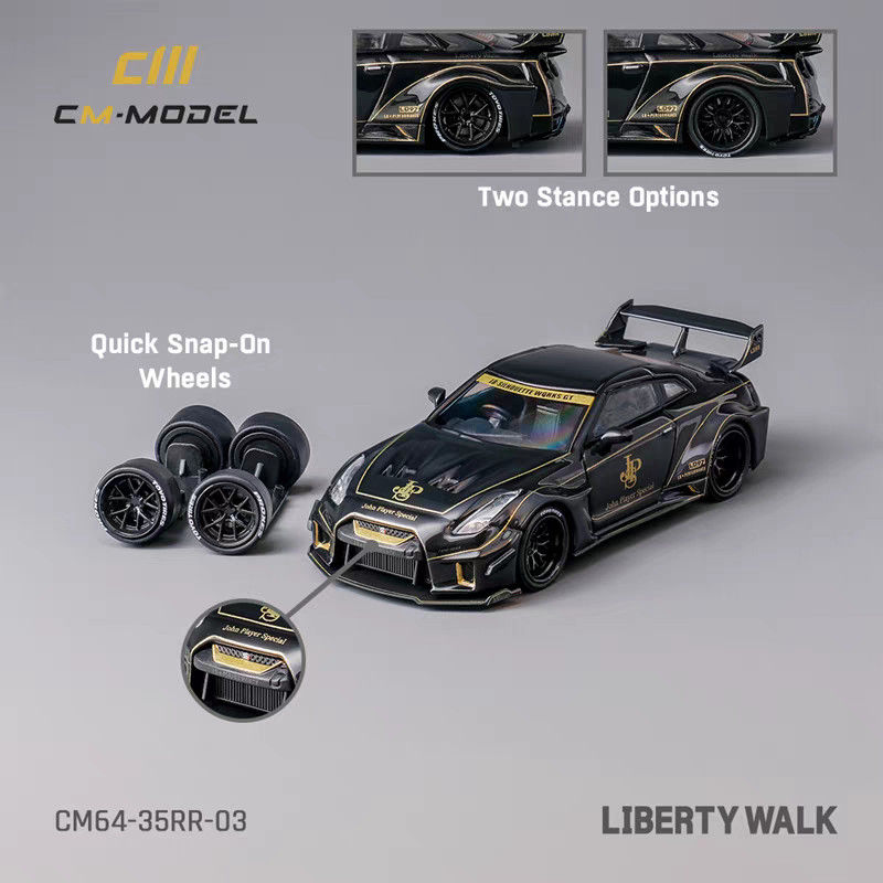 CM Model 1:64 日产 gtr R35 RR 黑金 lb宽体 合金汽车模型