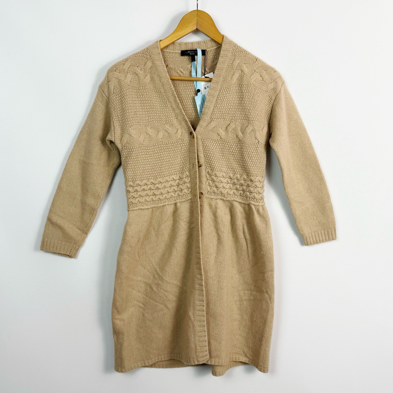 95新 MaxMara m码 maxmara副线 浅卡其色针织开衫 95新 lm2040