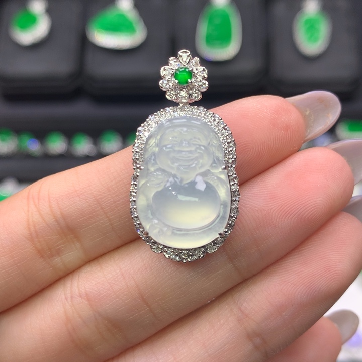 翡翠吊坠(不含链)18K金镶嵌