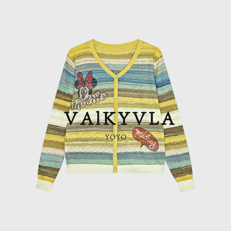 【Valkyvia/悠悠奢品】新款烫钻米奇显瘦百搭时尚开衫毛衣KS3372