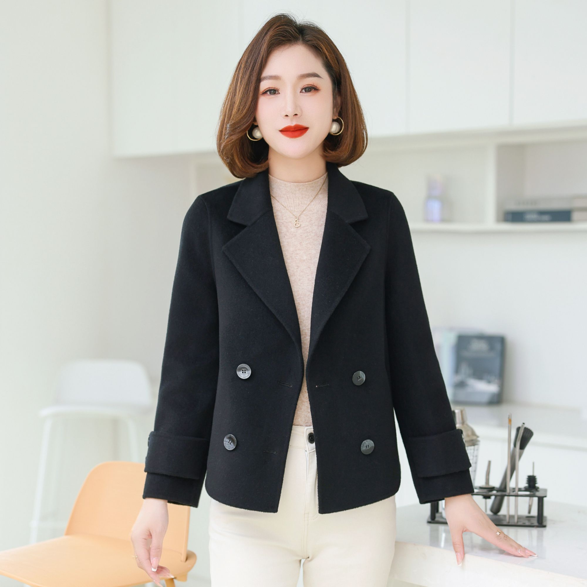 秋冬新款百分百双面绵羊毛大衣高端显瘦气质百搭2405