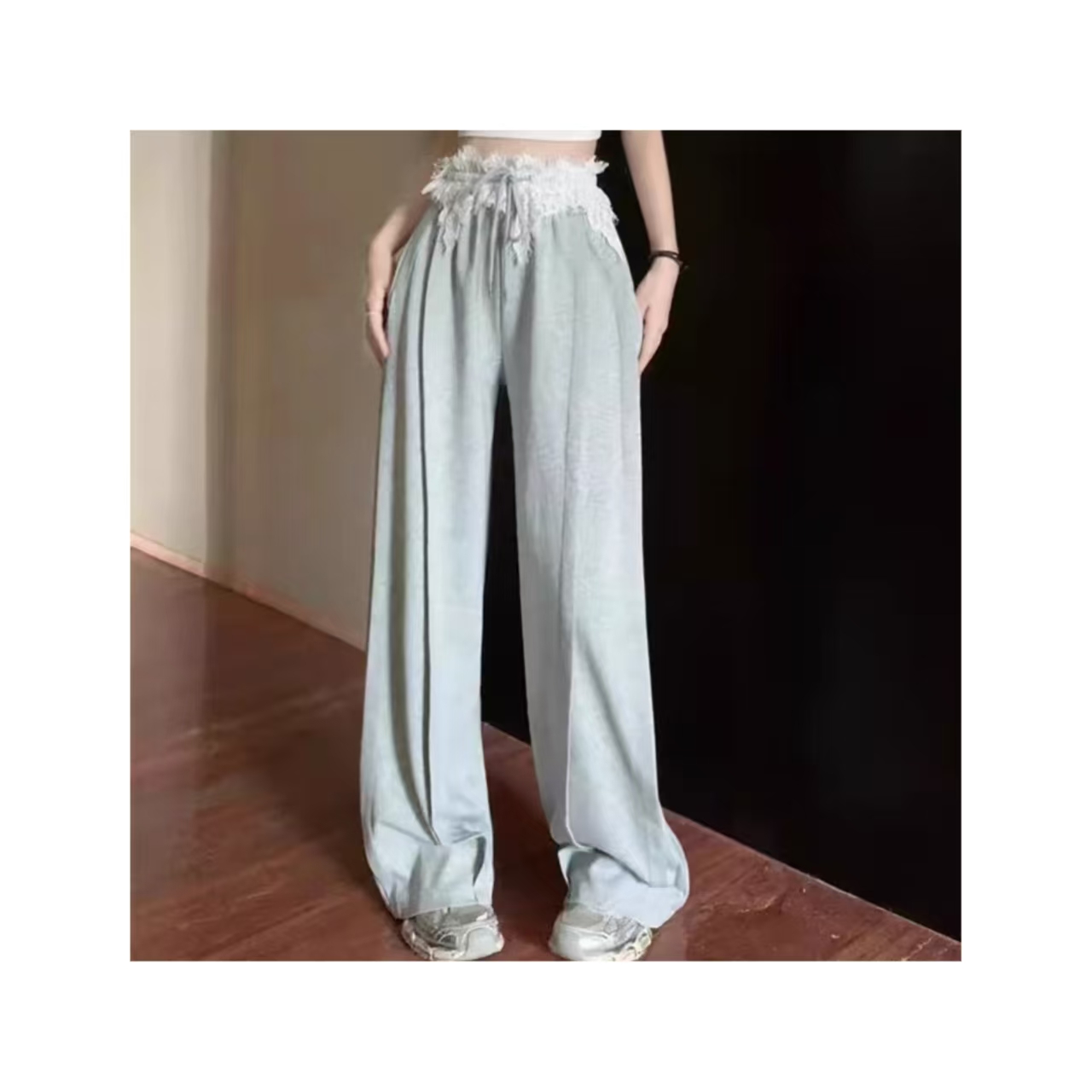 25461847【长腿裤】橡筋腰头蕾丝拼接显瘦裤子