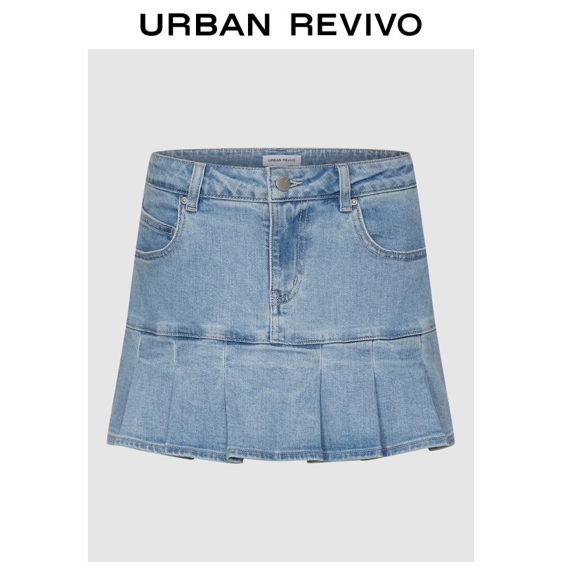 UR2026春季新款女装休闲复古水洗百褶超短牛仔半裙UYL860012