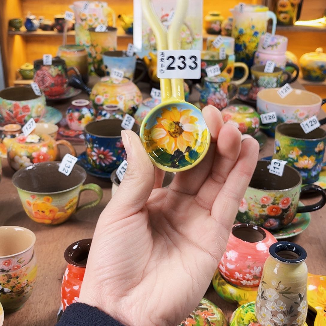 杯纯纯油画风瓢羹