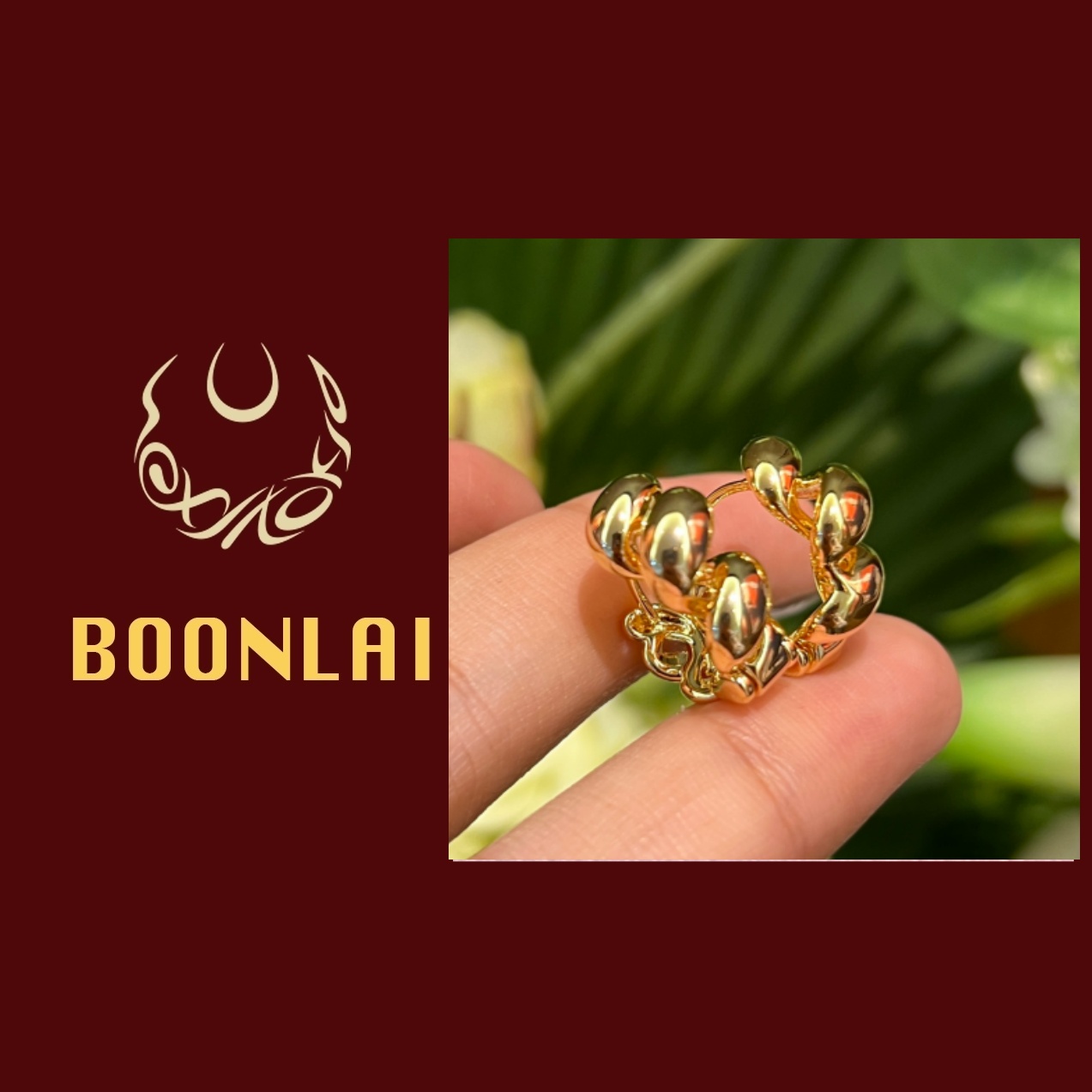 铜合金耳饰 Boonlai 金色时尚线条圈圈耳环1313