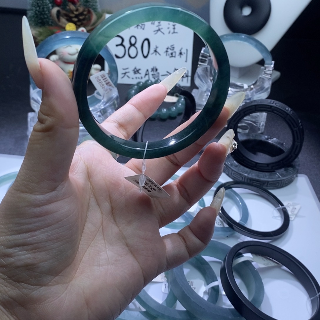 定制翡翠未镶嵌手镯深湖水绿60方