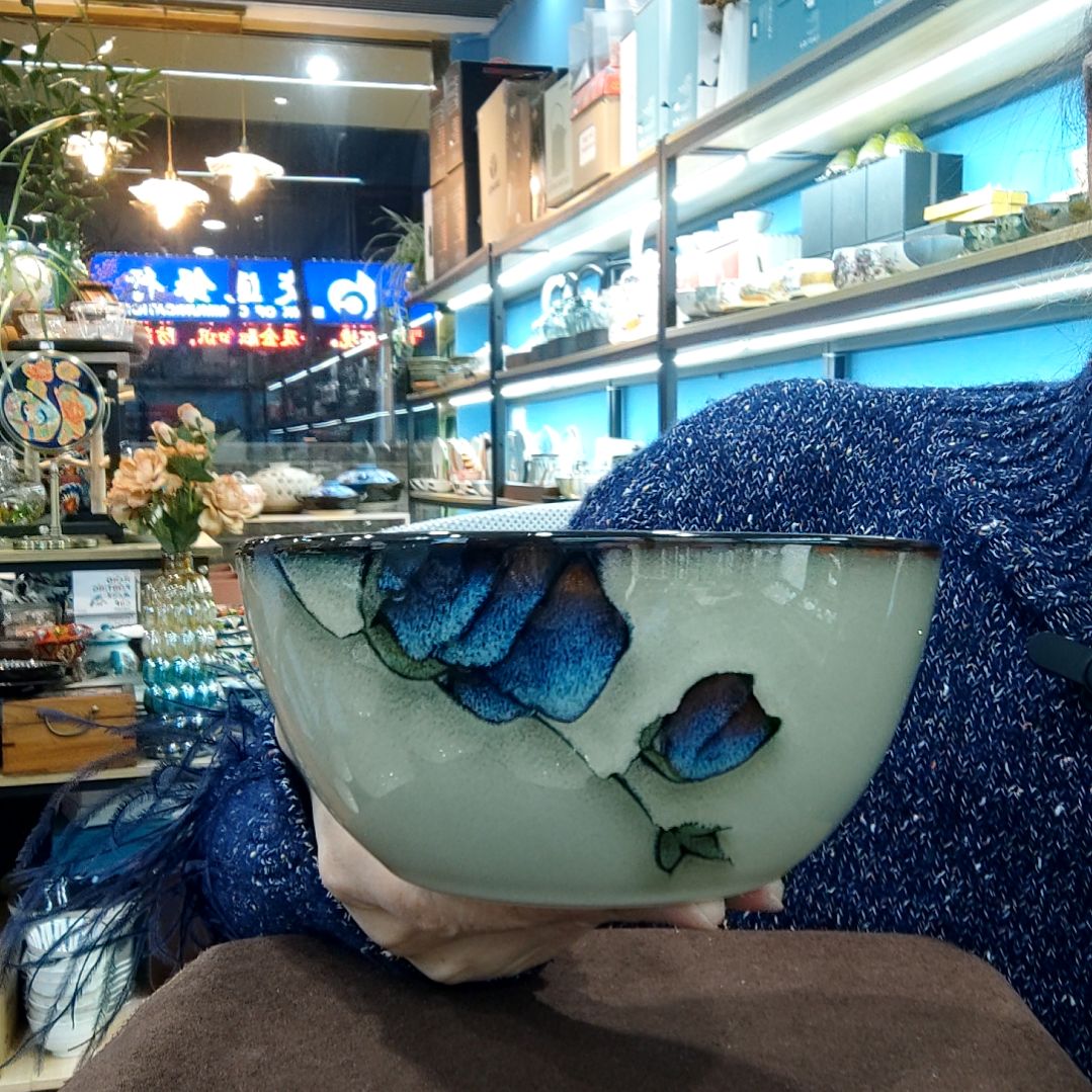 瓷片小可陶瓷高温釉下彩一组四只面碗