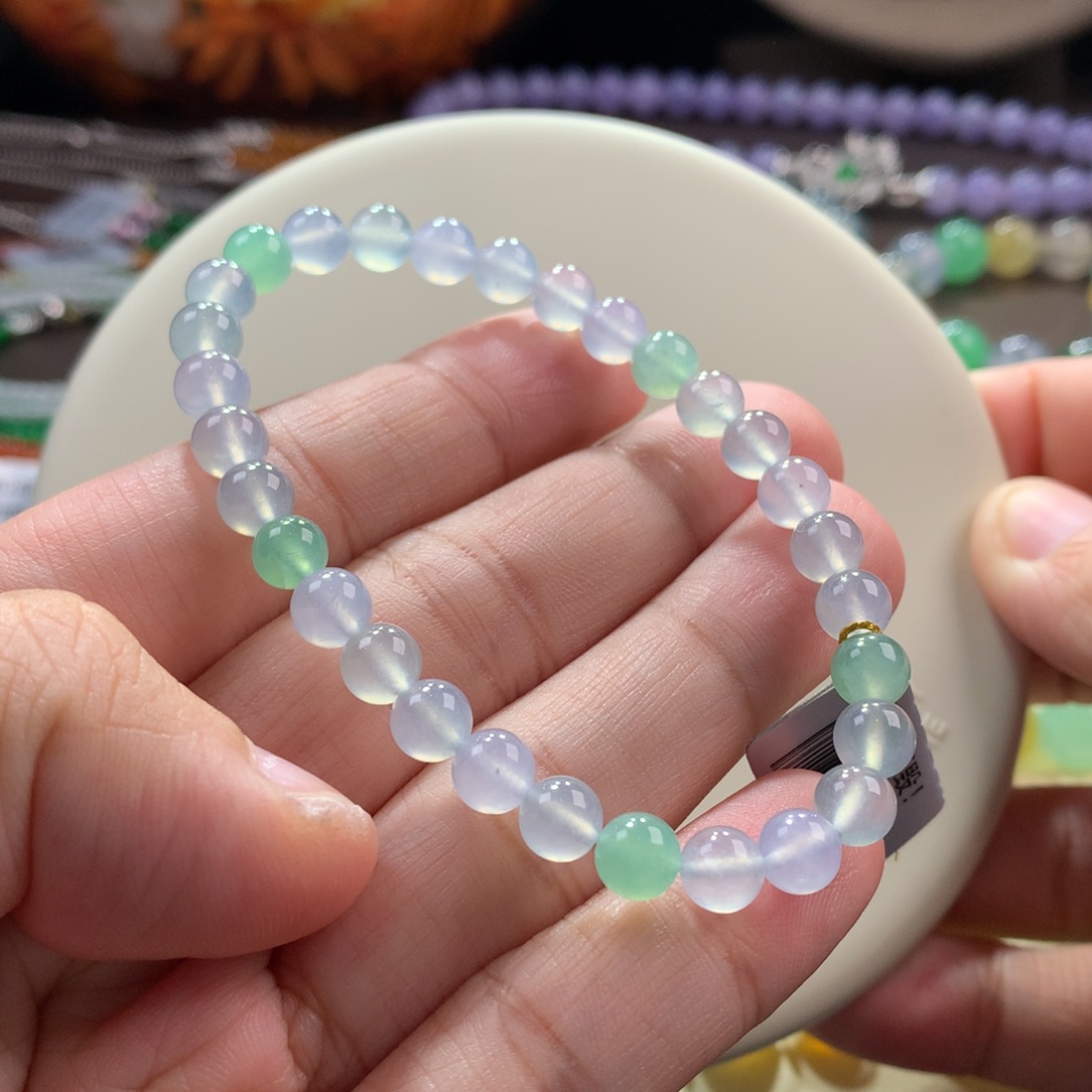 未镶嵌翡翠手链近高冰 马卡龙幻彩卡6
