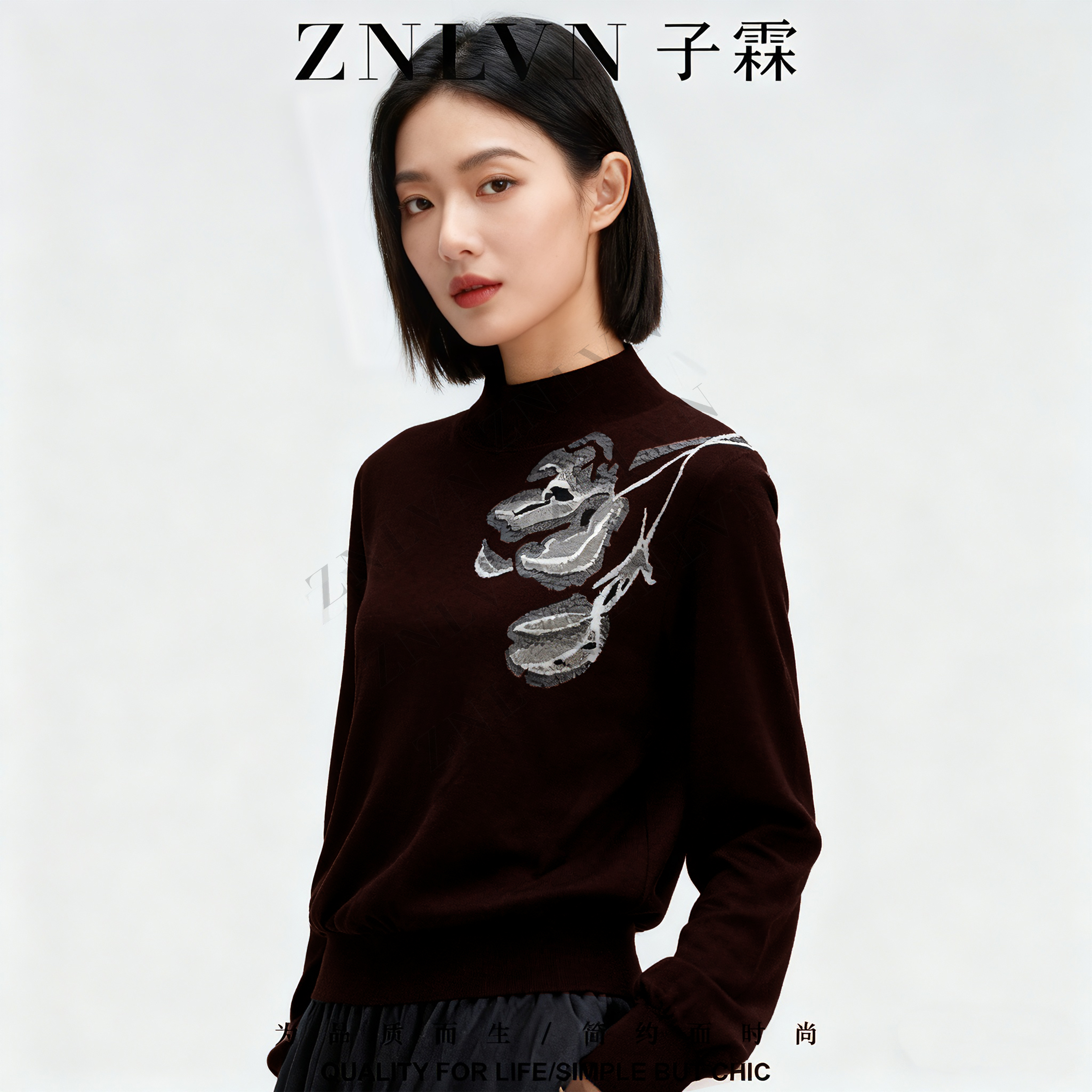 子霖【虚实幻花】冬季气质休闲通勤高级设计师轻奢毛衫8279