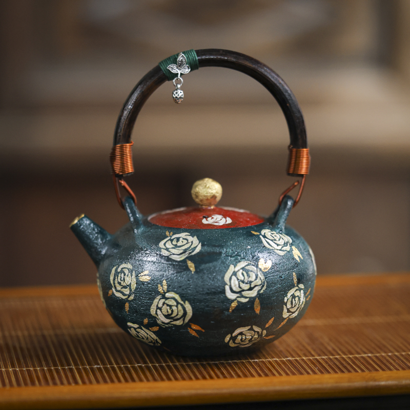 【陶珊居】炼陶-蕉白轩-玫瑰提梁壶(250ml)（蕉白S0695）