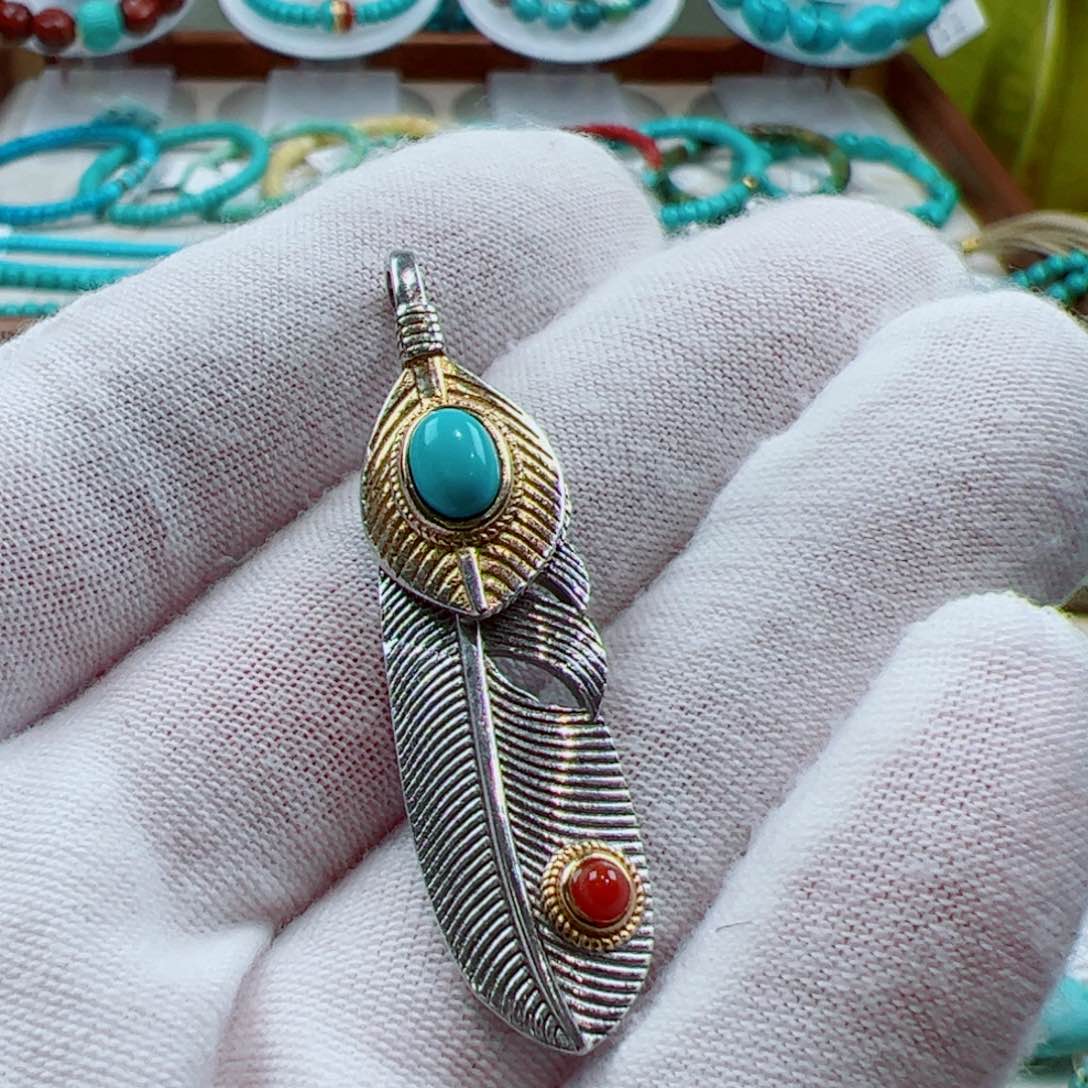 绿松石挂件银S925镶嵌1个