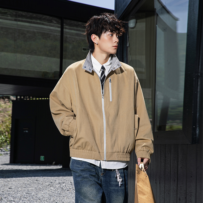 秋季新款罗纹下摆美式情侣款纯棉水洗棉痞帅慵懒风男装