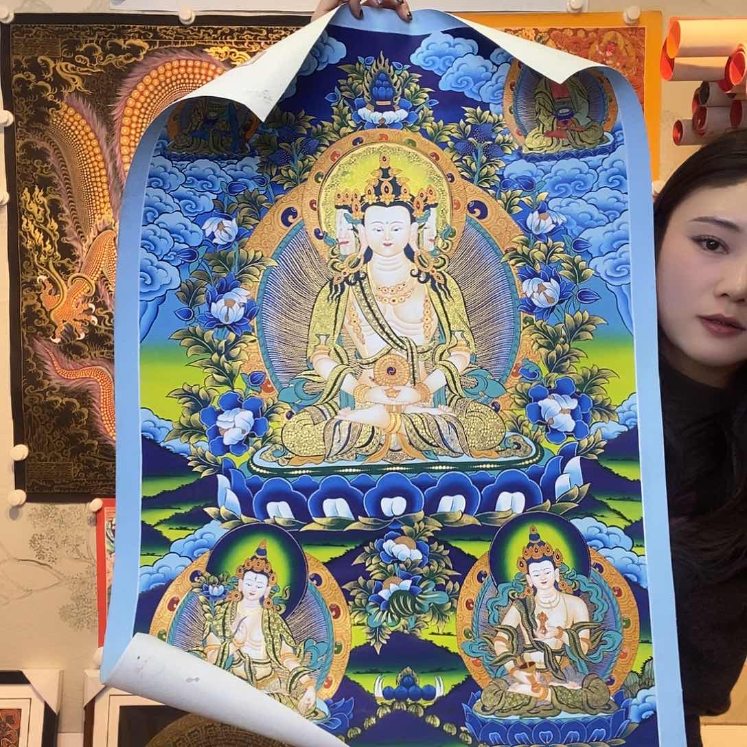 卷轴画吃****皮纯手绘大日如来唐卡75*50厘米左右