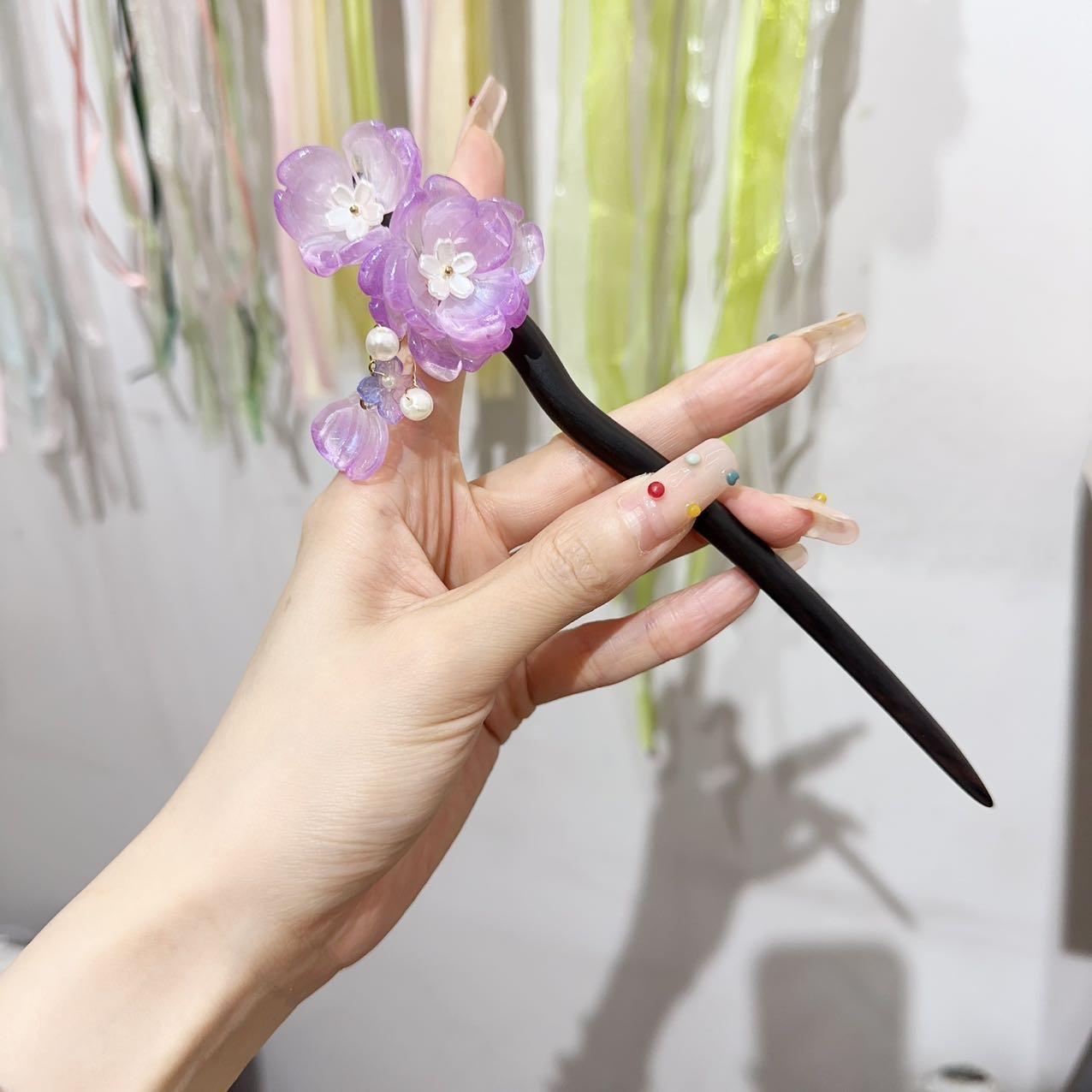 F346高级紫色花花簪子