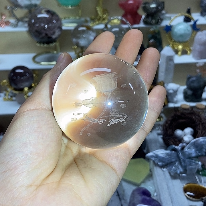 颈饰未镶嵌水晶合成晶玫瑰花水晶球 60m+
