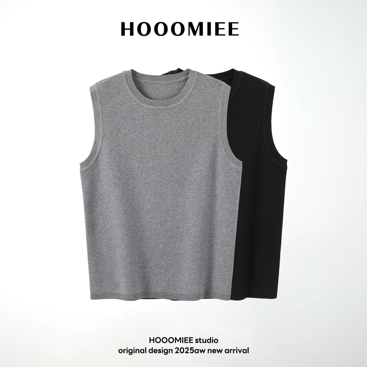 Hooomiee简约百搭纯色无袖圆领针织女士背心202510