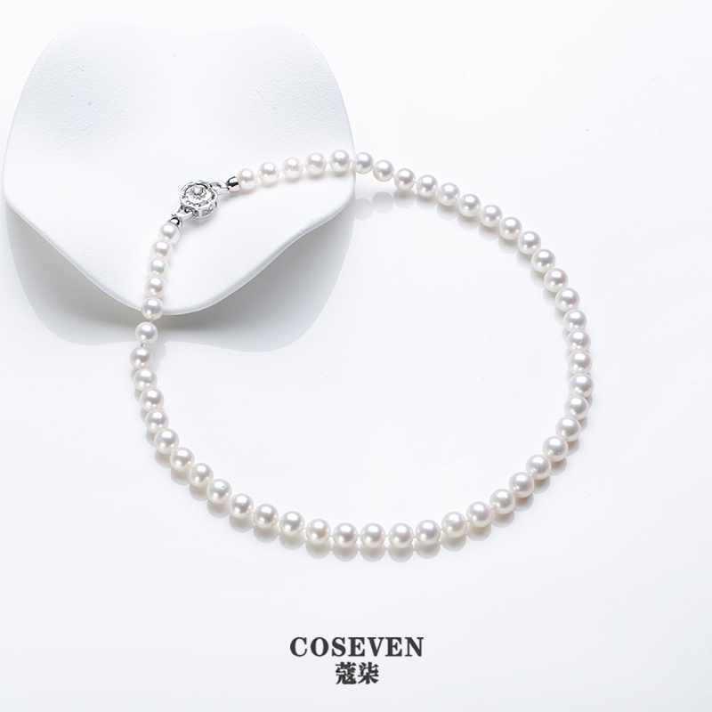 【七七特选】无核淡水白色珍珠项链8mm左右