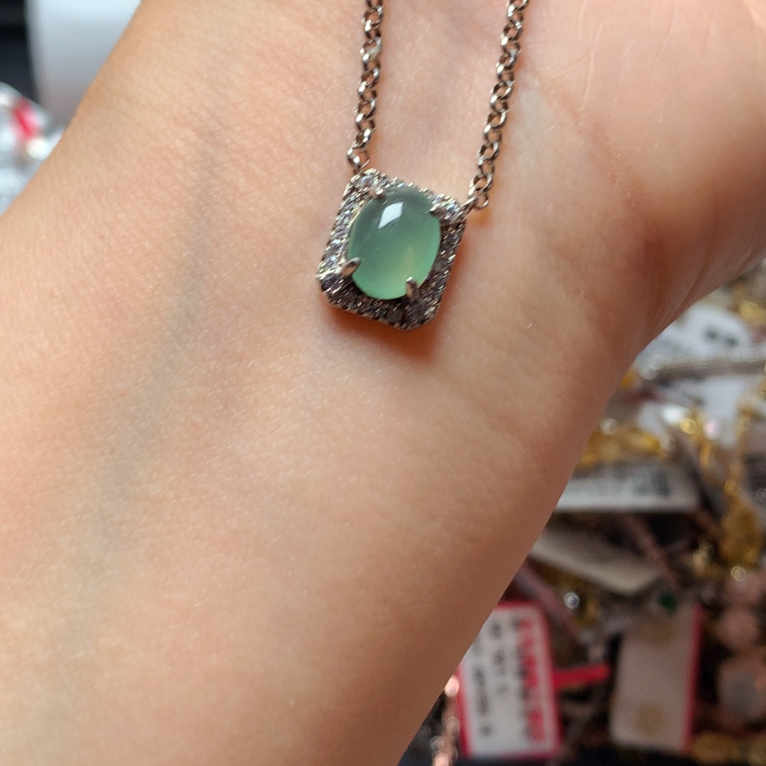 翡翠戒指银S925镶嵌天然翡翠吊坠