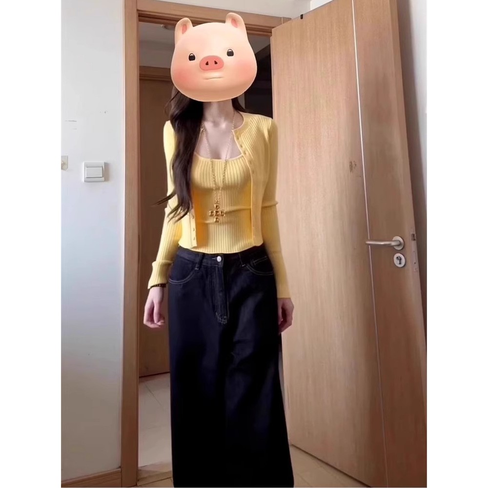 韩系秋冬针织开衫吊带两件套2025新款短款上衣毛衣慵懒风外套女