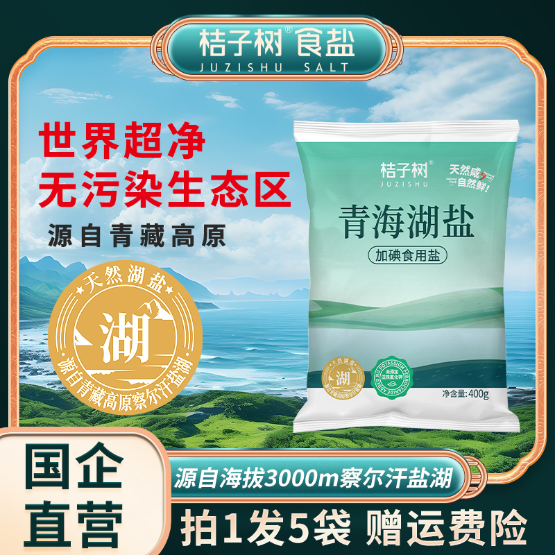 【桔子树】青海湖盐400g*5袋加碘食用盐来自青藏高原腹地察尔汗盐湖