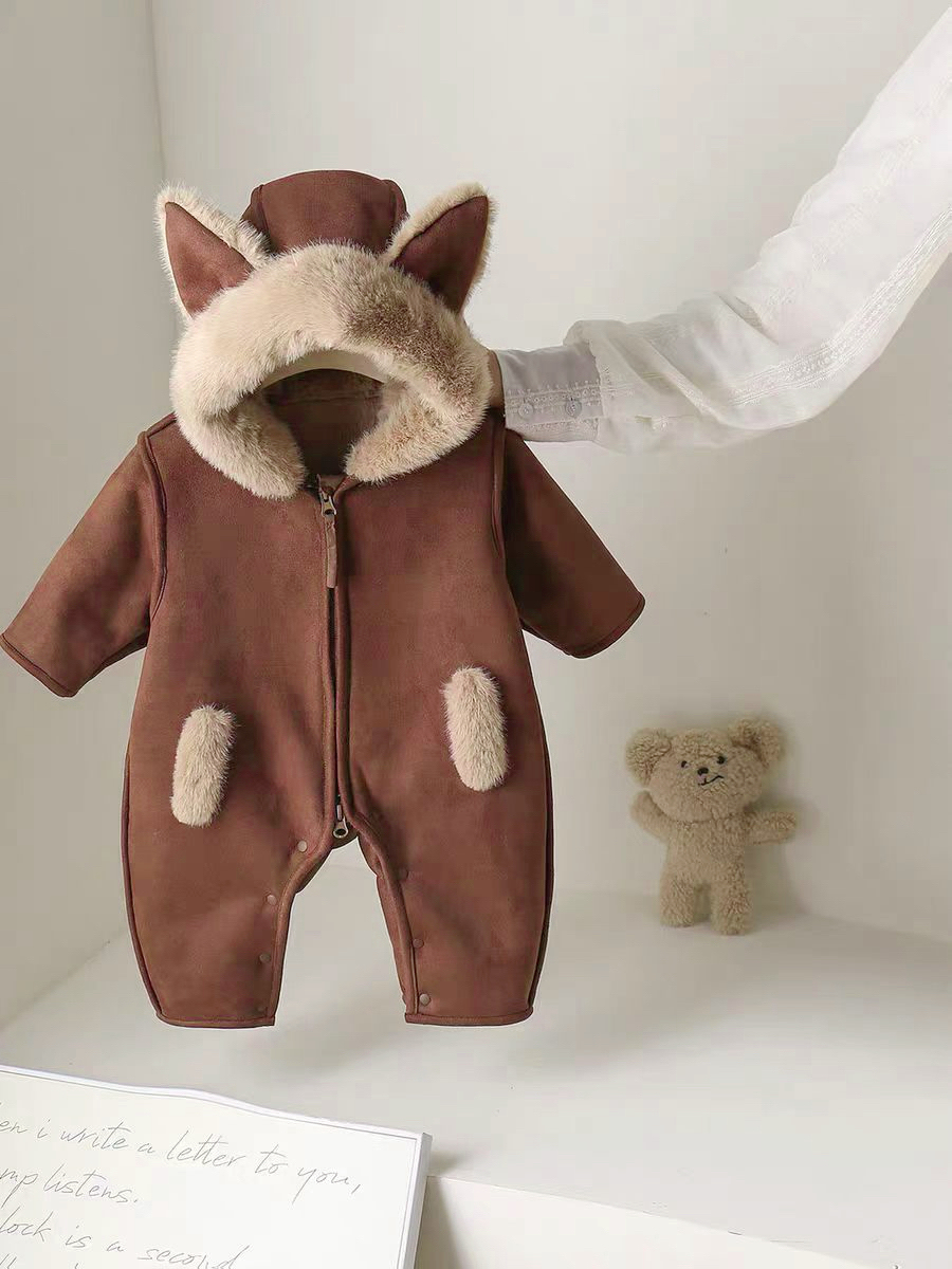 麂皮绒皮毛一体秋冬可爱风爬服连身衣加厚韩版洋气外套哈衣