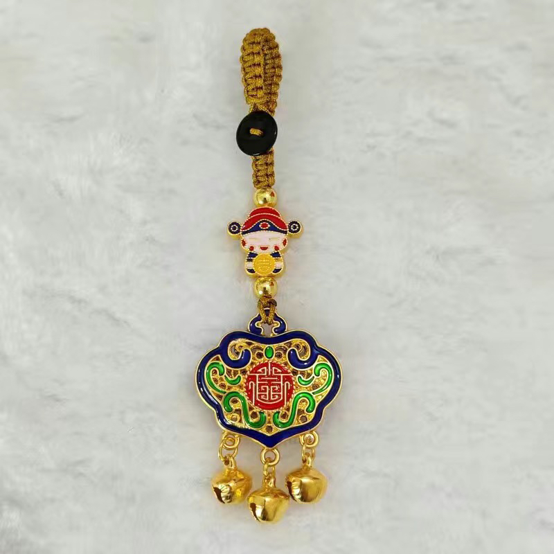 国风沙金汽车钥匙扣挂饰高档男女招财纳福包挂平安开运如意锁挂件