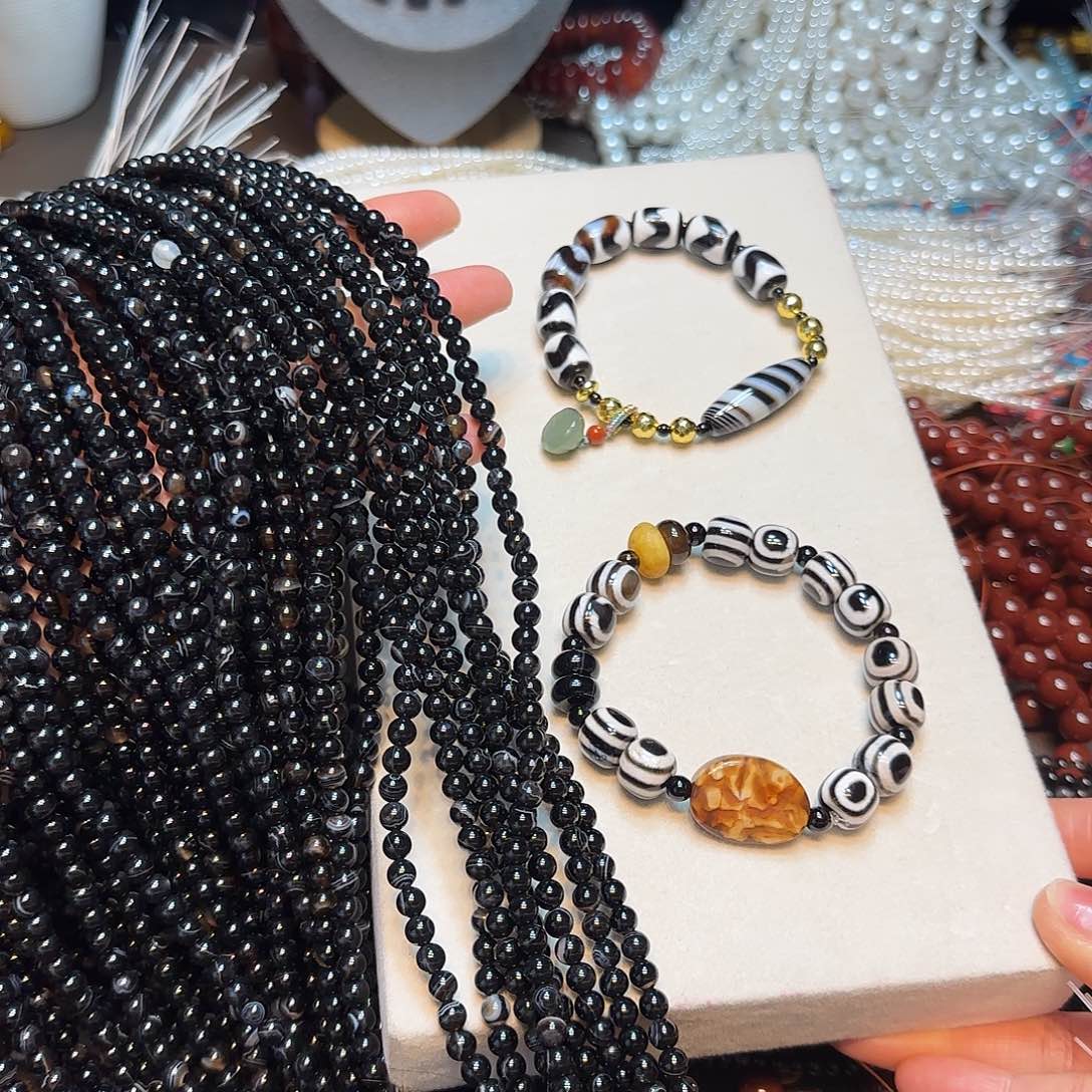 玛瑙/玉髓合金珠宝半成品5mm黑玛到手2条