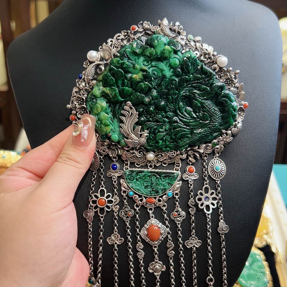 翡翠颈饰银S925镶嵌古风