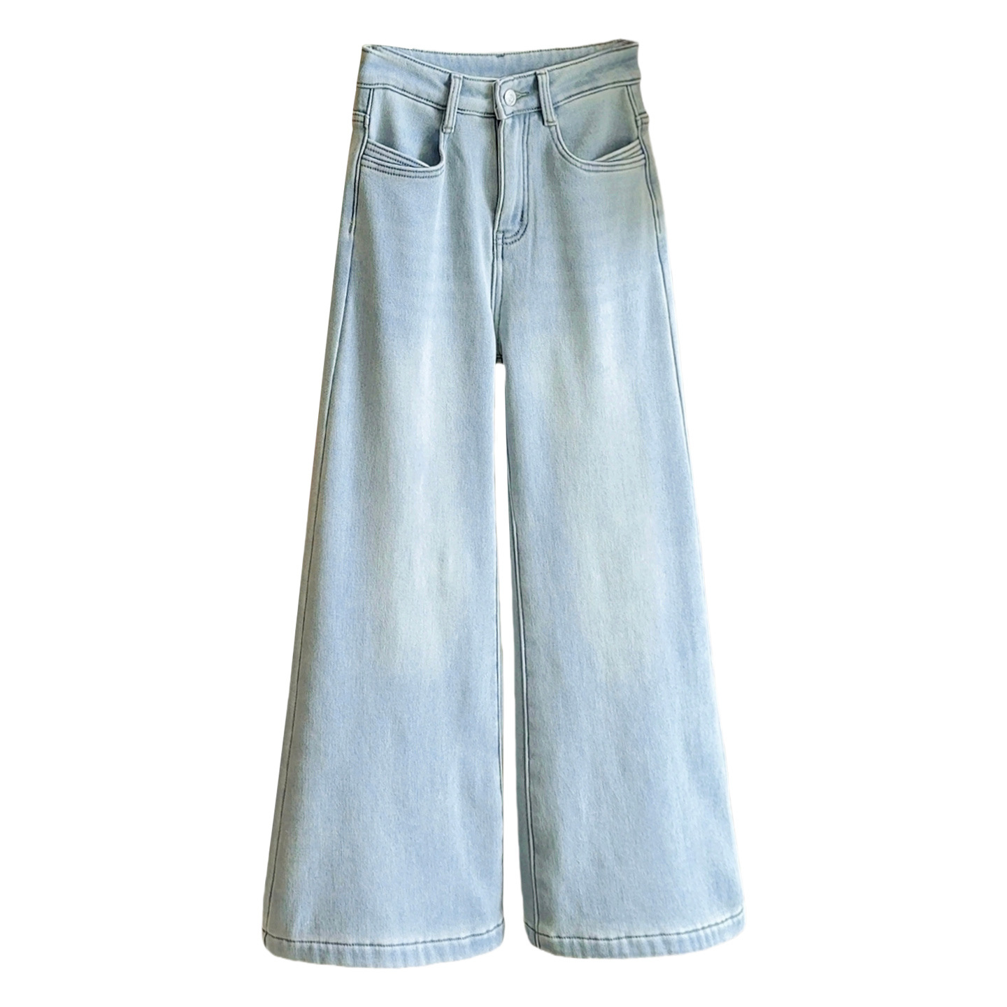 加绒加厚百搭牛仔裤阔腿裤小个子做旧复古高腰牛仔裤女秋冬新款