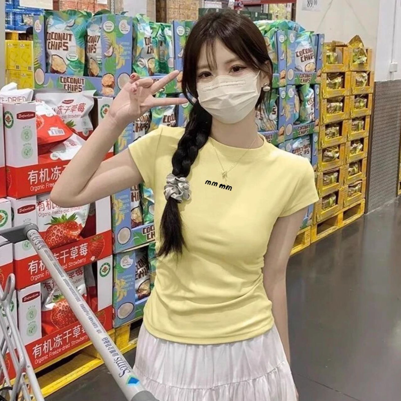 韩系圆领正肩短袖t恤纯欲风新款夏季甜美气质御姐穿搭显瘦上衣女