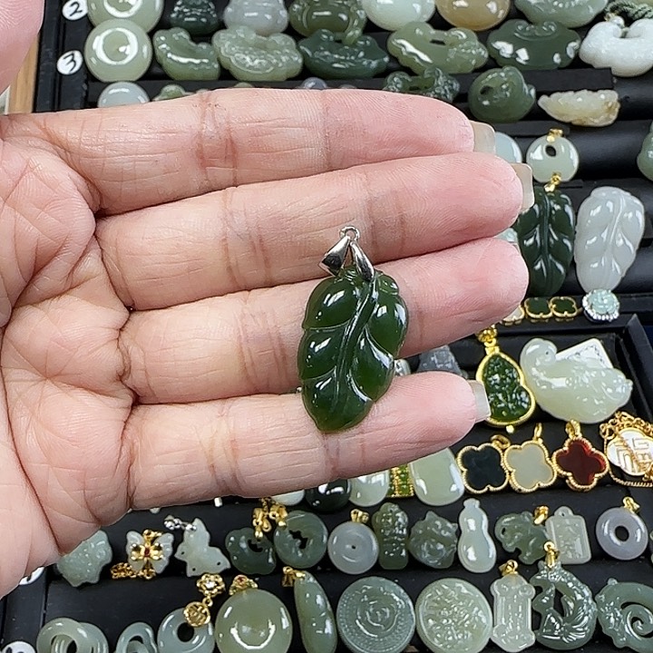 和田玉银S925镶嵌吊坠(不含链)