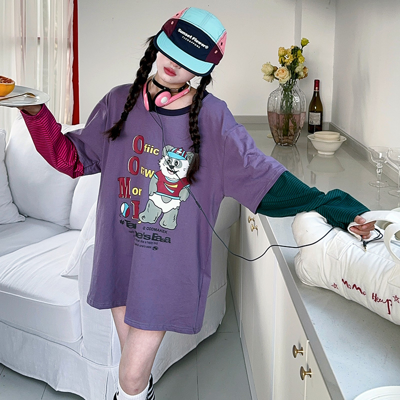 【酷哒仔】女童慵懒风卡通卫衣裙子2025春秋中大童可爱T恤连衣裙子