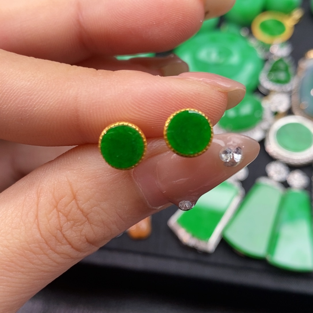 翡翠耳饰银S925镶嵌翡翠