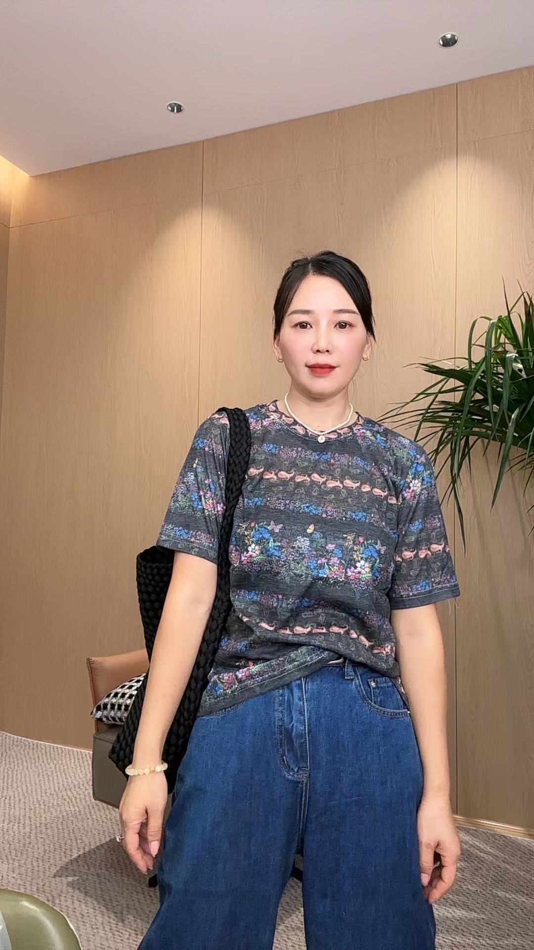 夏季显瘦复古气质碎花圆领短袖T恤上衣 A8976