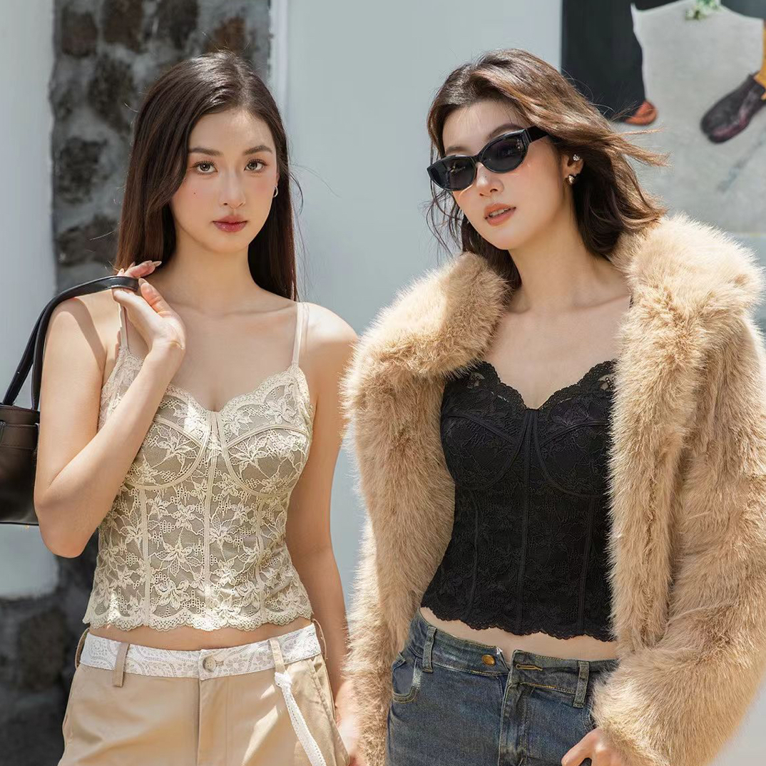 6100设计感蕾丝背心带胸垫内搭外穿打底美背吊带内衣时尚修身百搭