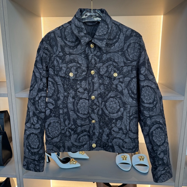 未使用 VERSACE/范思哲 俩周回国/男士时尚灰色百搭潮流牛仔外套