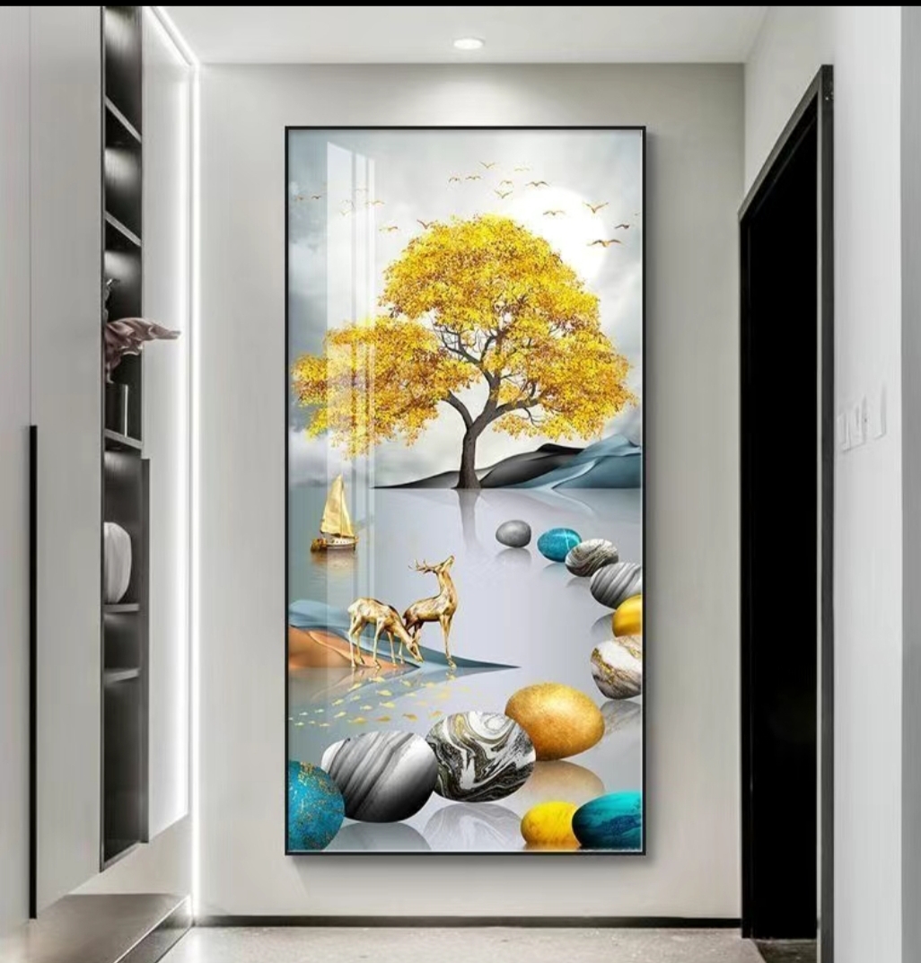 石来运转现代简约入户进门客厅走廊过道玄关晶瓷镶钻装饰画