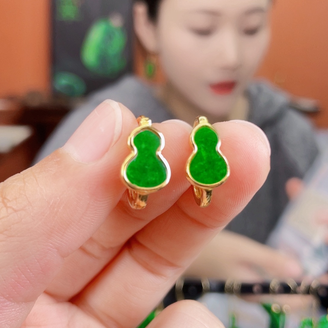 翡翠银S925镶嵌耳饰