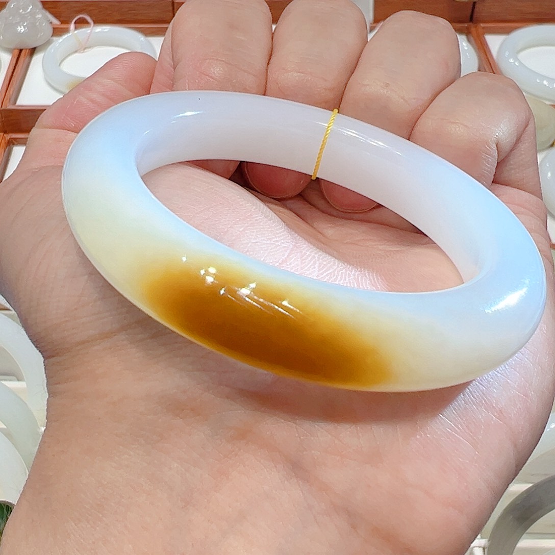 和田玉手镯未镶嵌且末一口老红糖53 54