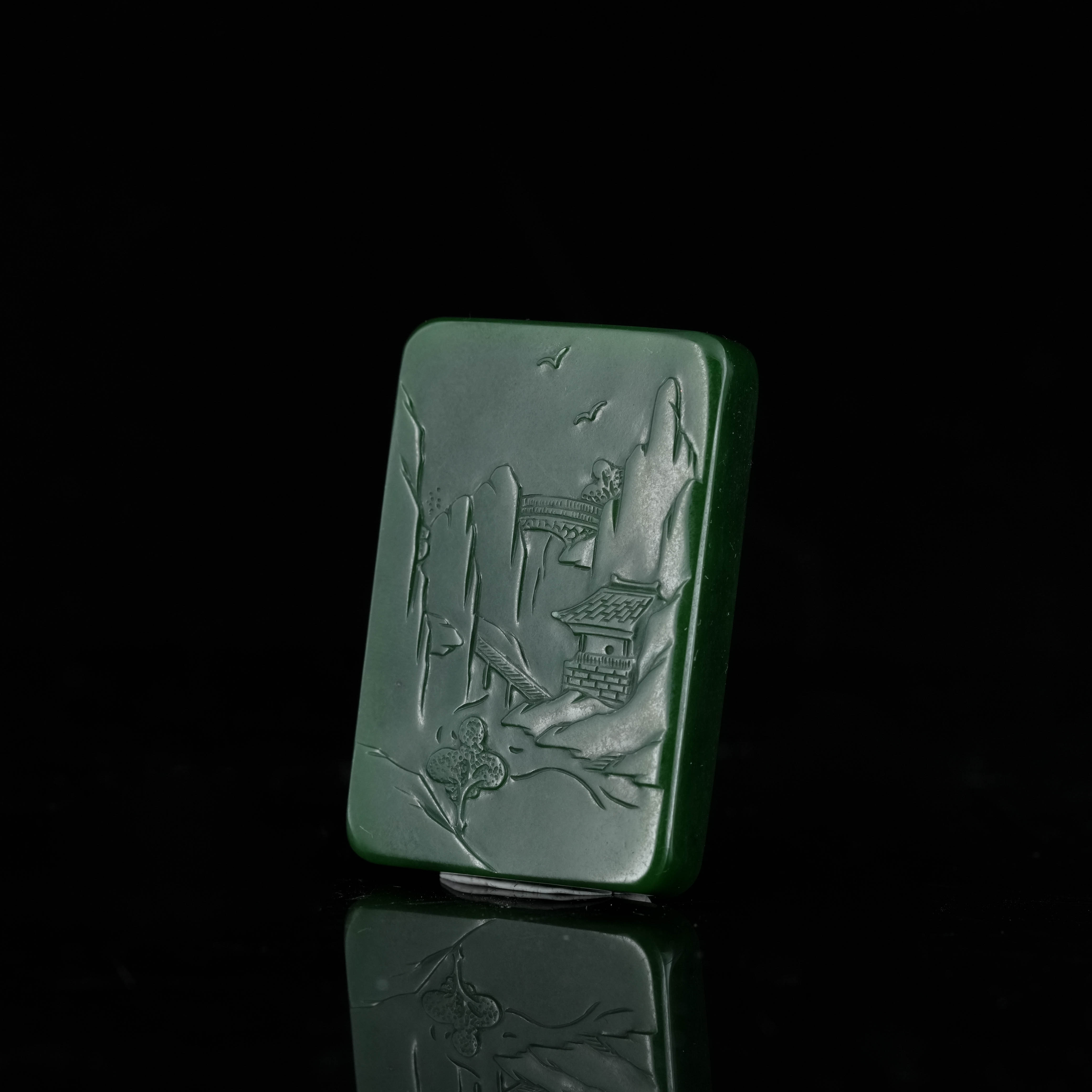 保嘉严选 Y0487 珍品级和田玉精品俄七满色吊坠山水牌