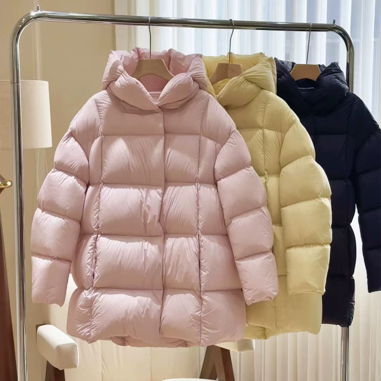 TK5132新冬季磁吸扣中长款白鹅绒保暖连帽设计师鹅绒服1