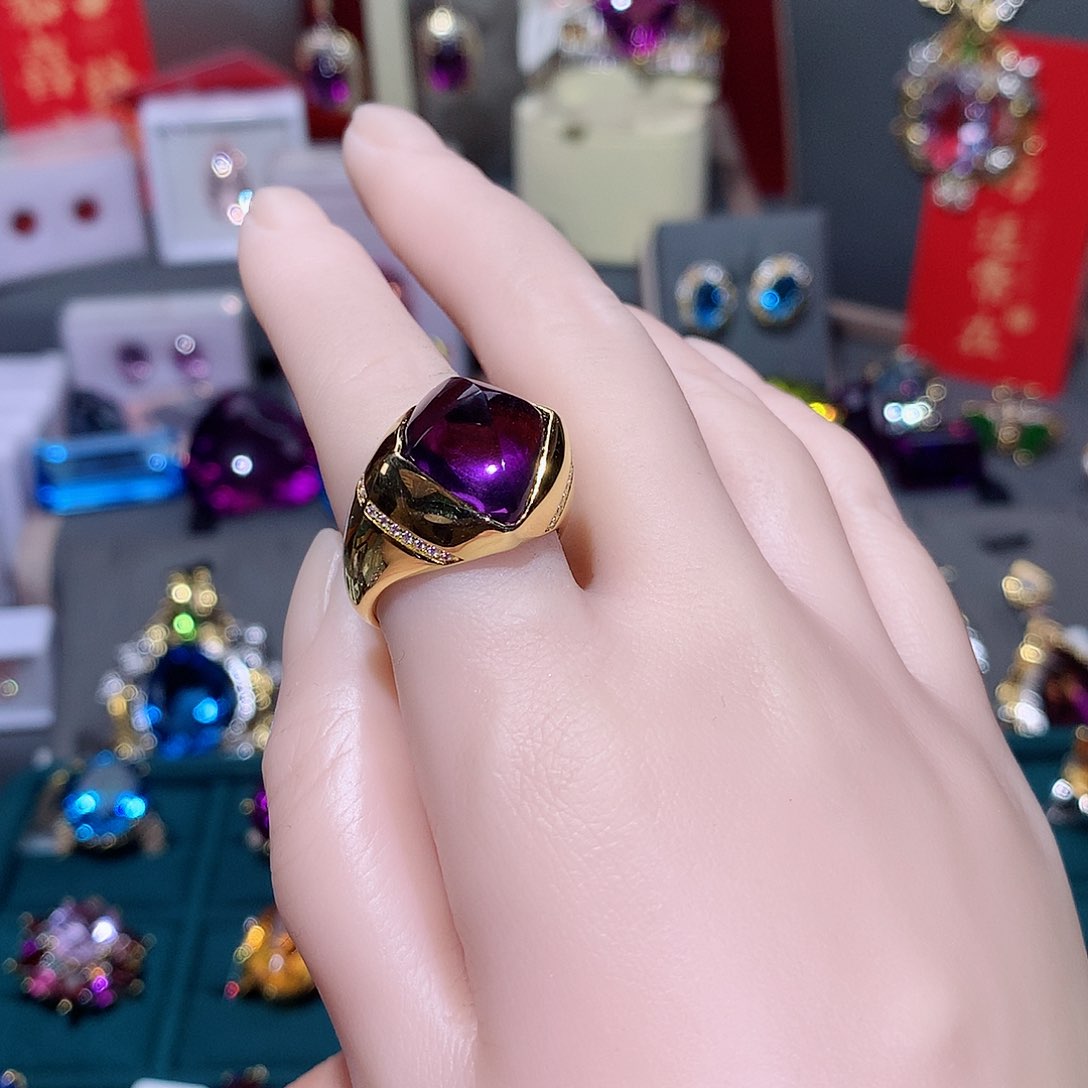 水晶戒指银S925镶嵌戒指