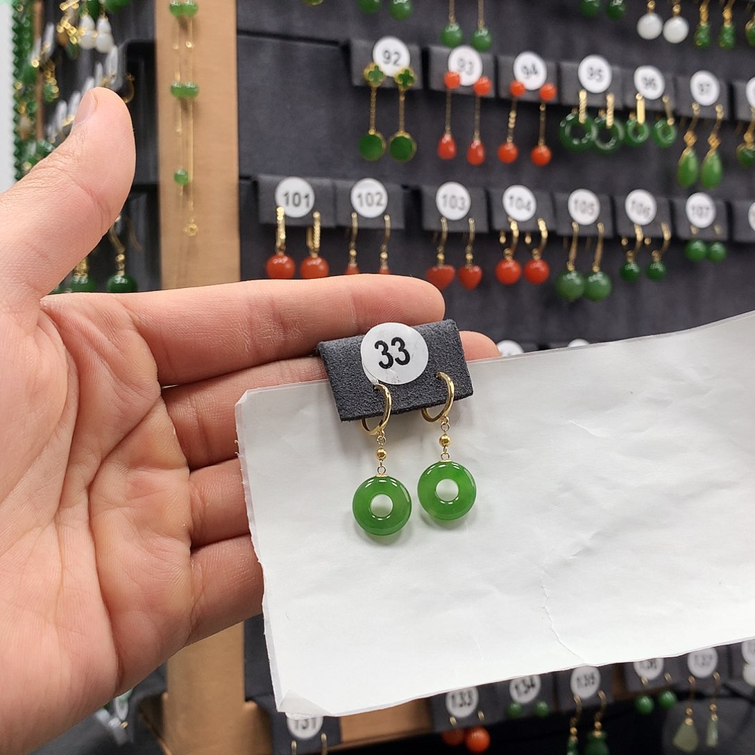 和田玉耳饰18K金镶嵌