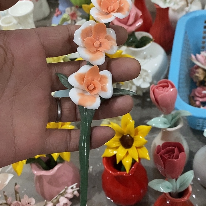 瓷片纯手工陶瓷花摆件瑕