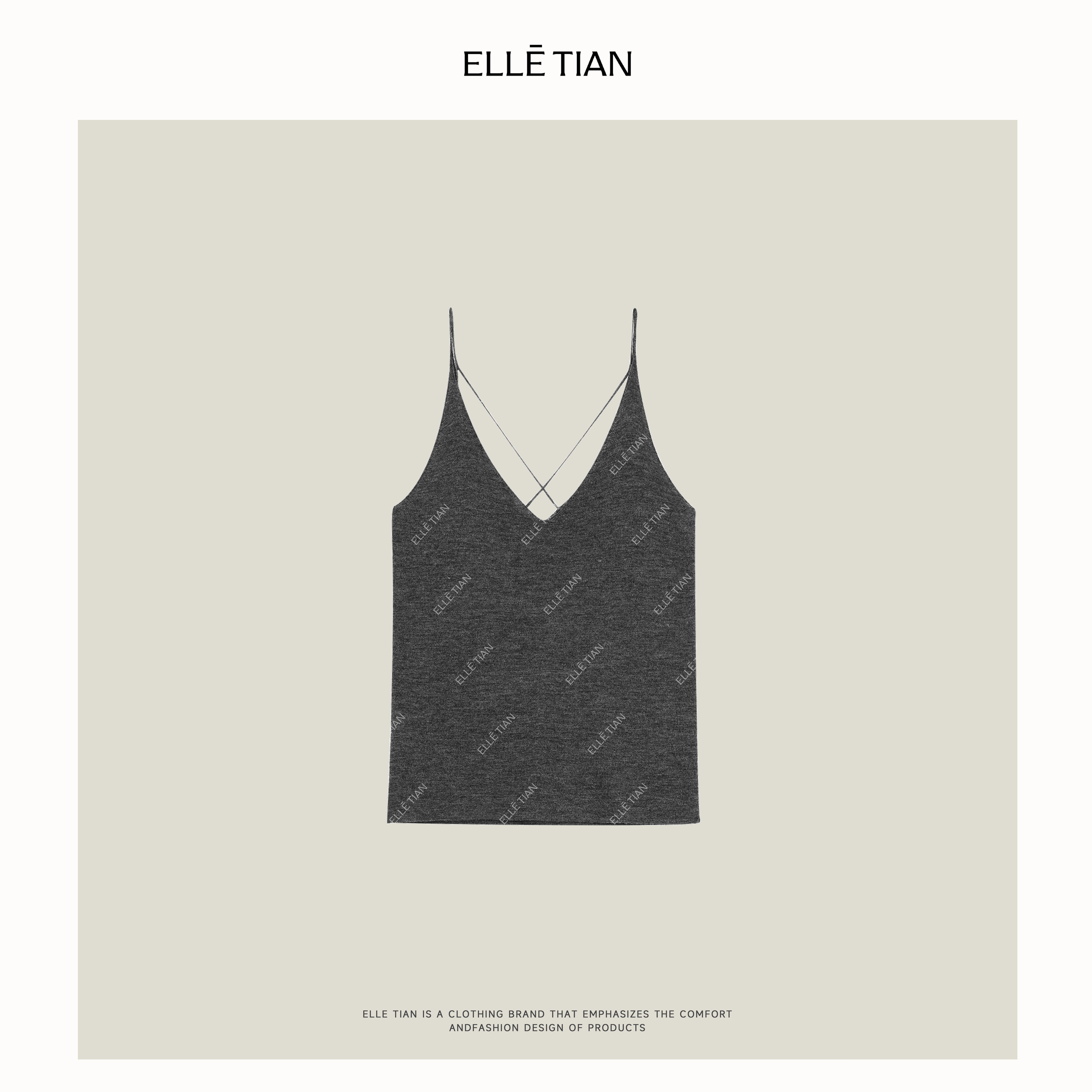 ELLETIAN "质感灰"100羊毛百搭设计感细肩带针织吊带CZ5XM019