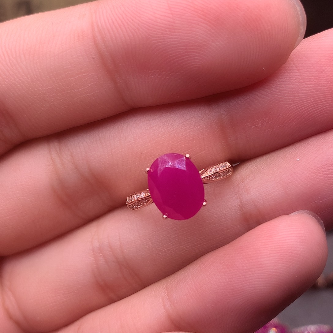 红宝石戒指银S925镶嵌