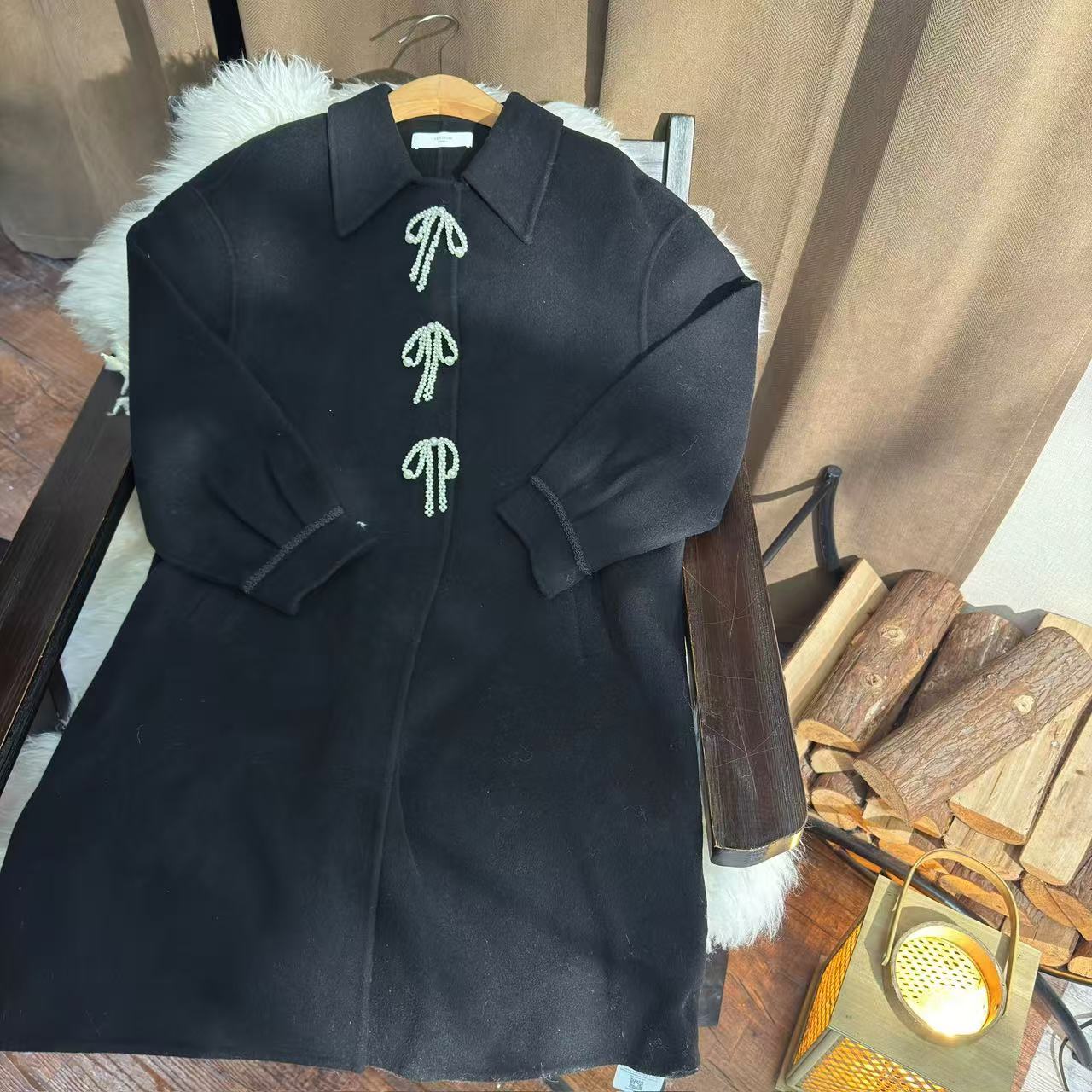 【首次五折】西町村屋韩版甜美风珍珠蝴蝶结羊毛毛呢大衣YD6209386