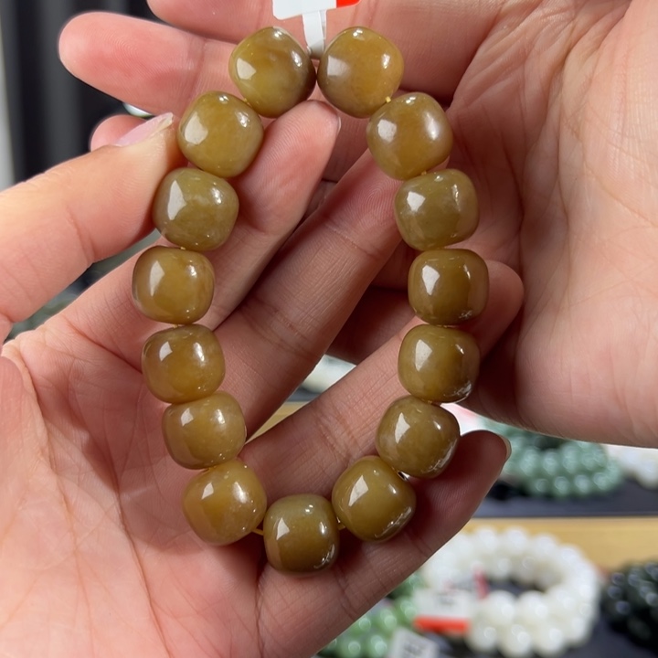 和田玉手串未镶嵌新疆且末红糖卡14老型珠